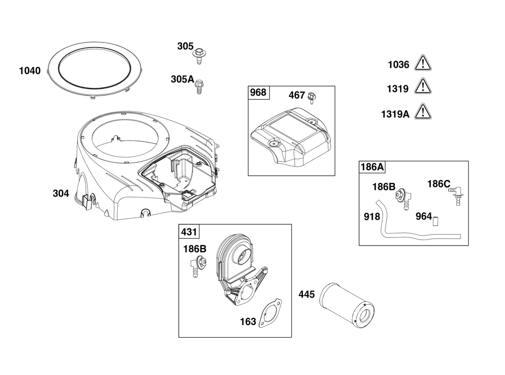 Blower Housing And Air Cleaner Group Diagram and Parts List for 44N677-0060-G1 400000 - 699999 Briggs and Stratton Engine